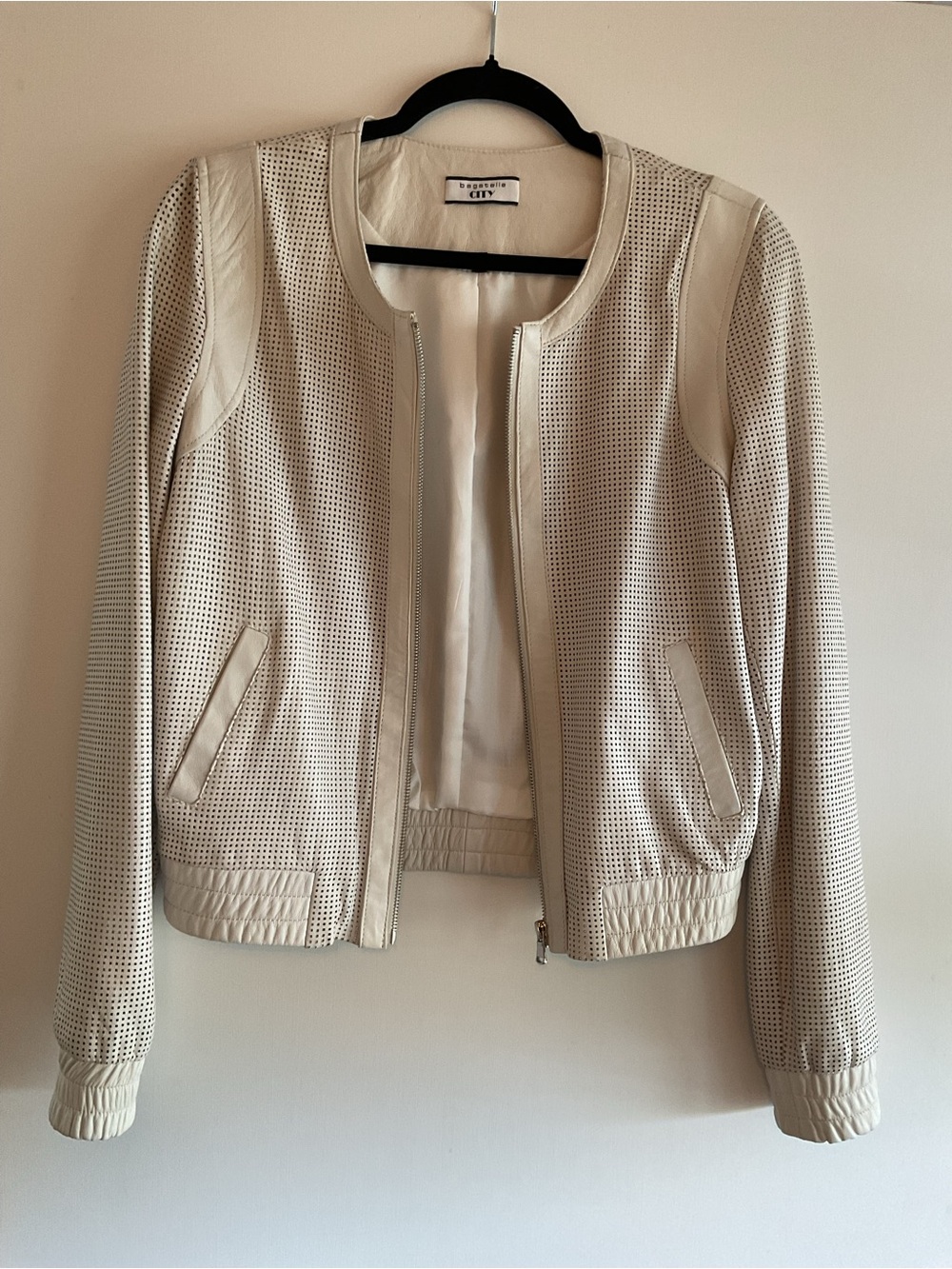 Bagatelle City Perforated Leather Bomber Jacket Off White